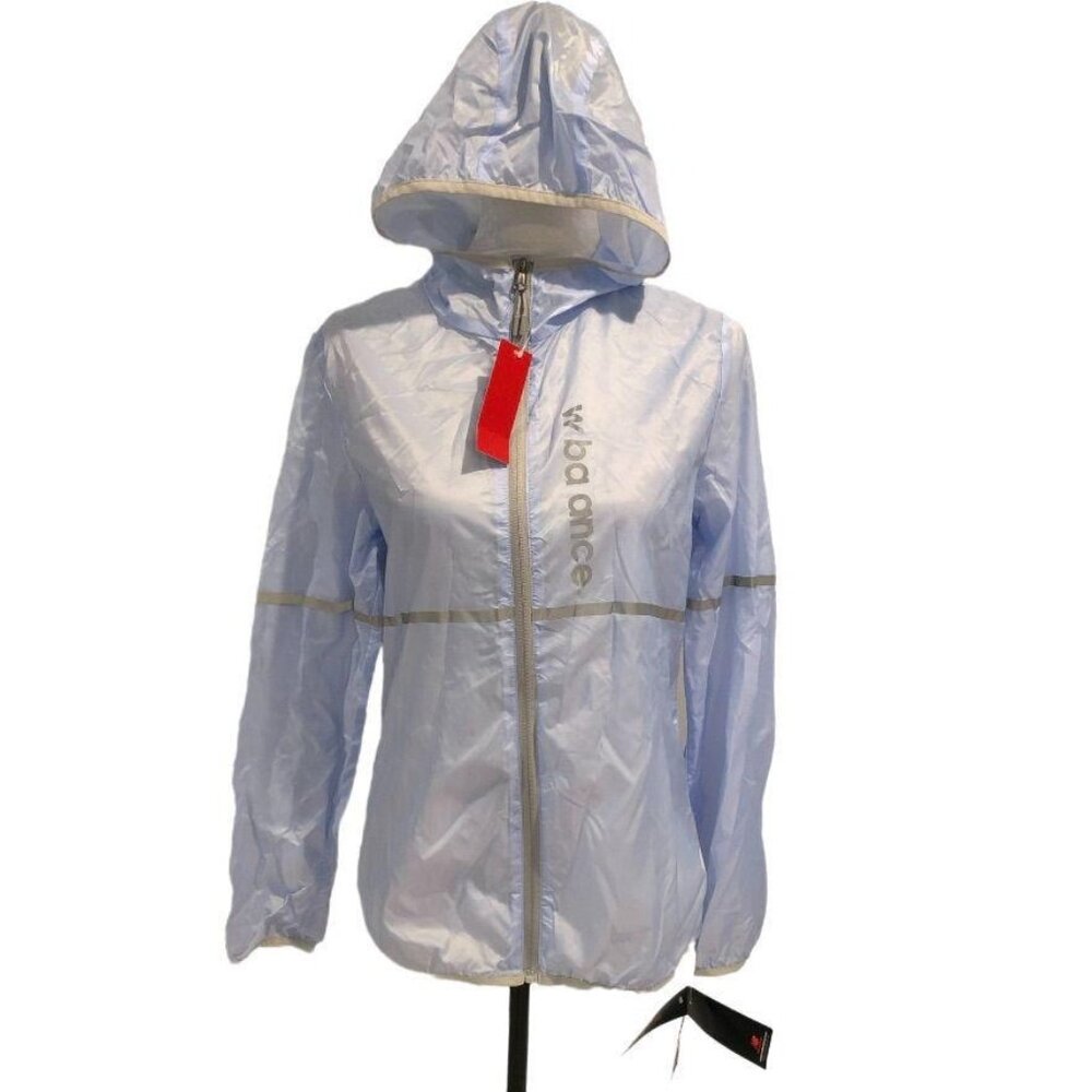 New Balance Packable Water Resistant Windbreaker Medium Blue Silver Reflective